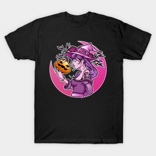 Cute Halloween Witch With Pumpkin and the Moon T-Shirt